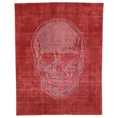 Distressed Craniotomy Retro Red Skull Area Rug Inspired by Alexander McQueen