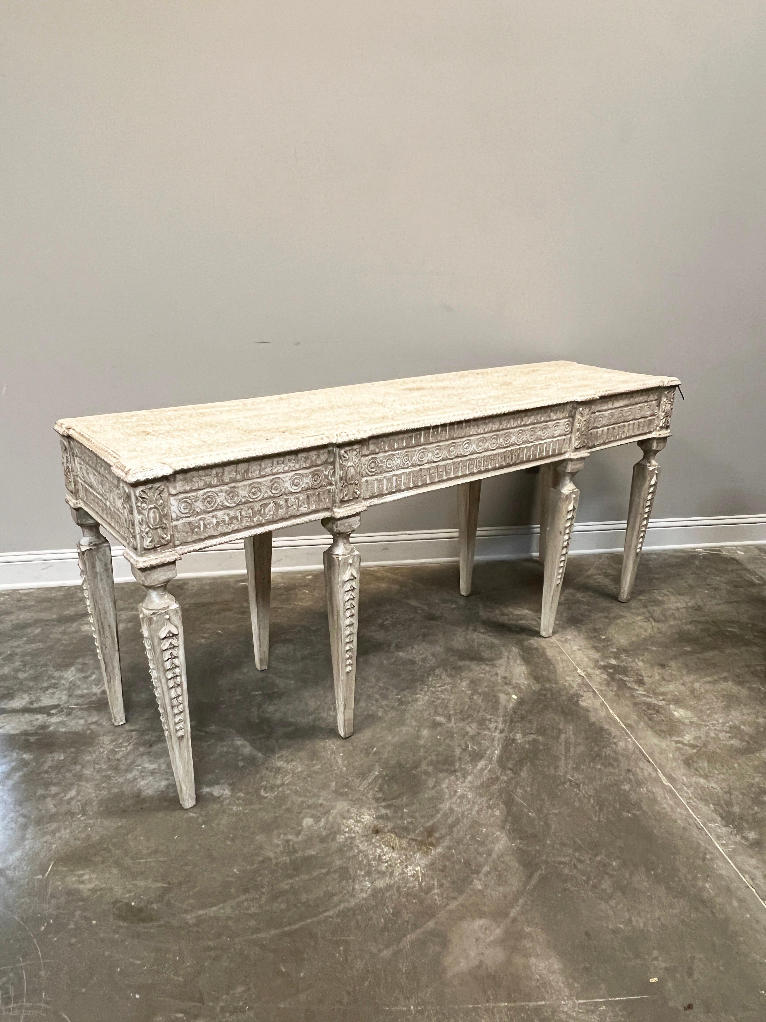 Hand-Carved Distressed Custom Made Italian Wall Console For Sale