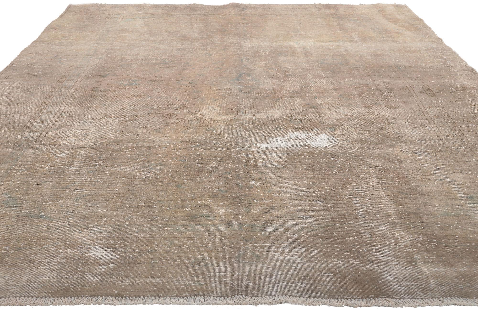Kashan Distressed Faded Antique Persian Rug, Shabby Chic Luxe Meets Earth-Tone Elegance For Sale