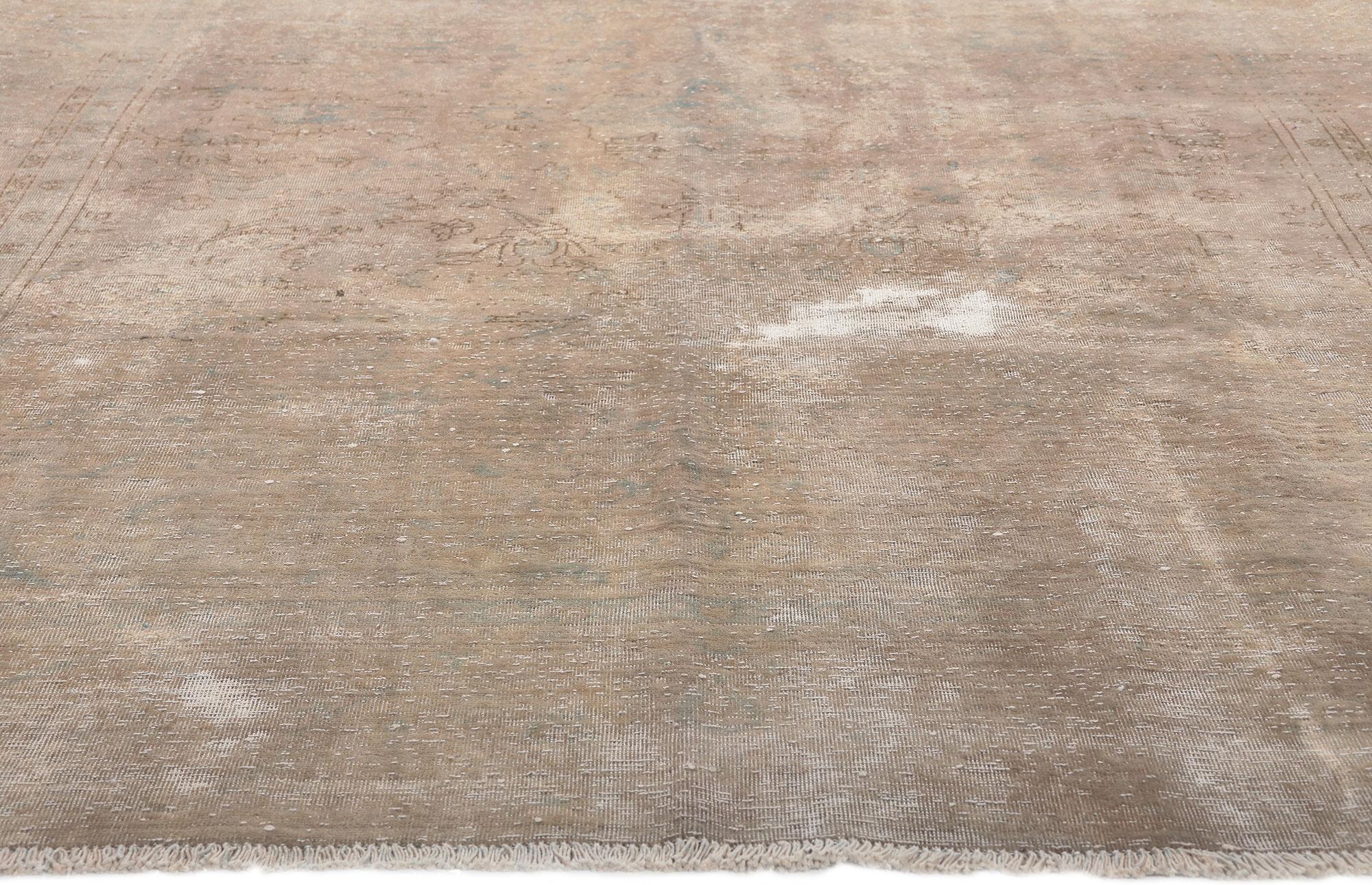 Hand-Knotted Distressed Faded Antique Persian Rug, Shabby Chic Luxe Meets Earth-Tone Elegance For Sale