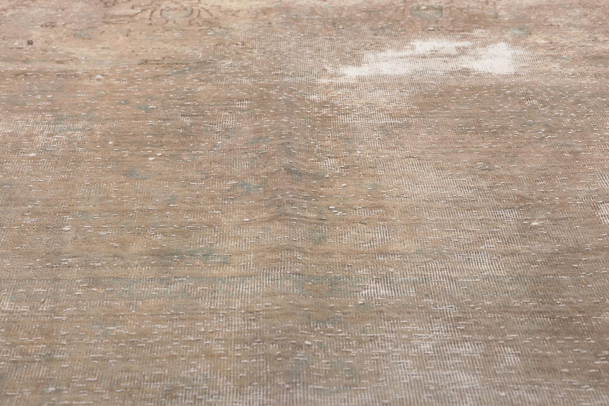 Distressed Faded Antique Persian Rug, Shabby Chic Luxe Meets Earth-Tone Elegance In Distressed Condition For Sale In Dallas, TX