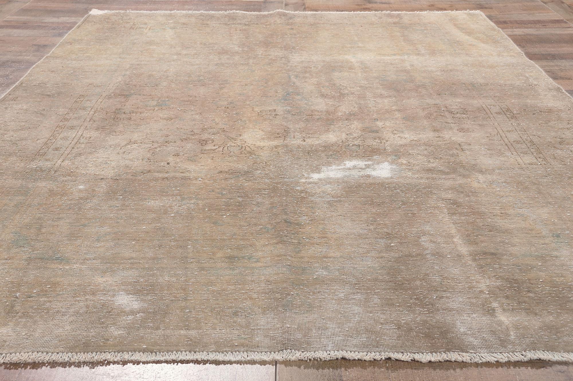 Distressed Faded Antique Persian Rug, Shabby Chic Luxe Meets Earth-Tone Elegance For Sale 1