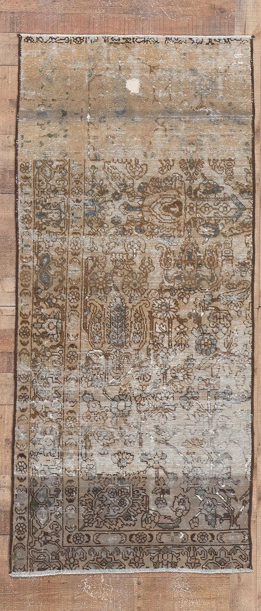 Distressed Faded Antique Persian Rug Weathered Charm Meets Earth-Tone Elegance For Sale 1