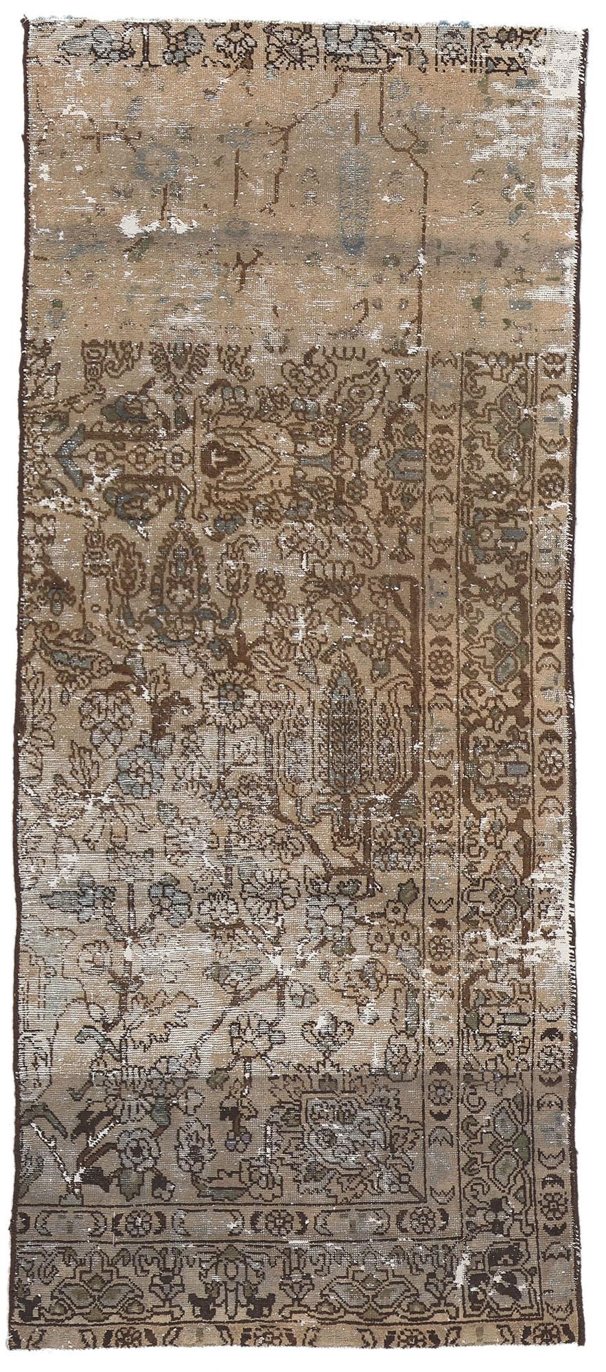 Distressed Faded Antique Persian Rug Weathered Charm Meets Earth-Tone Elegance For Sale 2