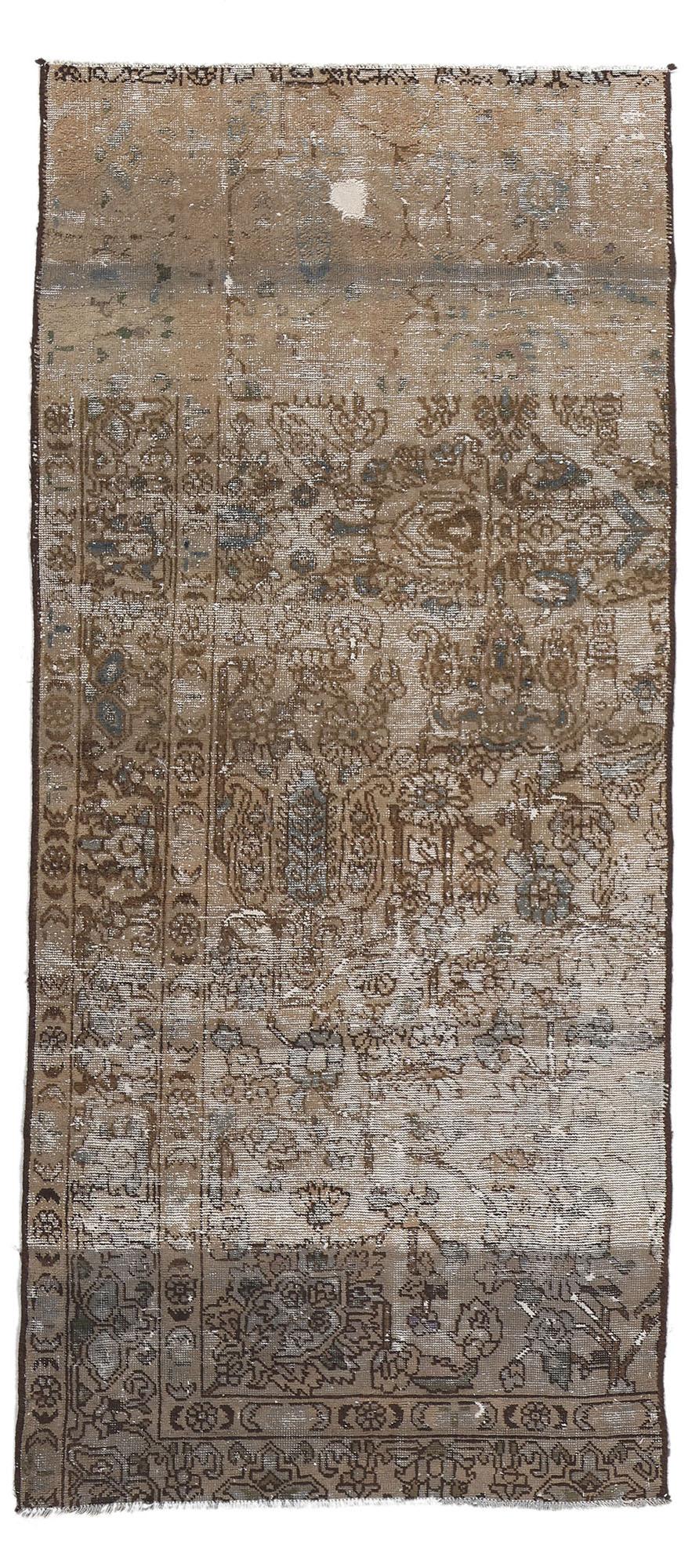 Distressed Faded Antique Persian Rug Weathered Charm Meets Earth-Tone Elegance For Sale 2