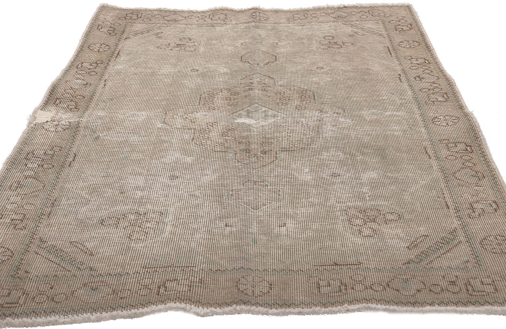 Tabriz Distressed Faded Vintage Persian Rug, Earth-Tone Elegance Meets Modern Luxe For Sale