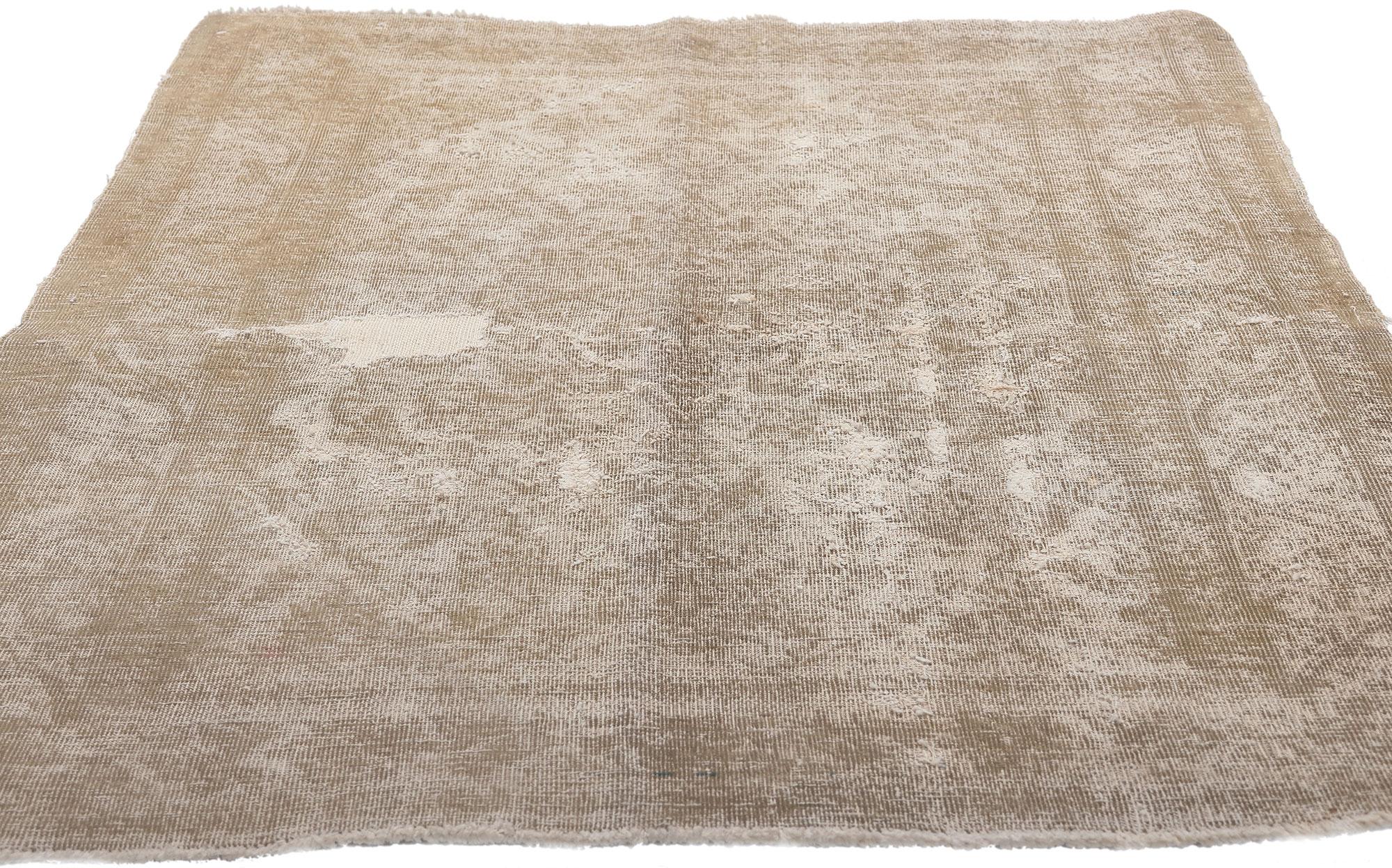 Kashan Distressed Faded Vintage Persian Rug, Earth-Tone Elegance Meets Modern Luxe For Sale
