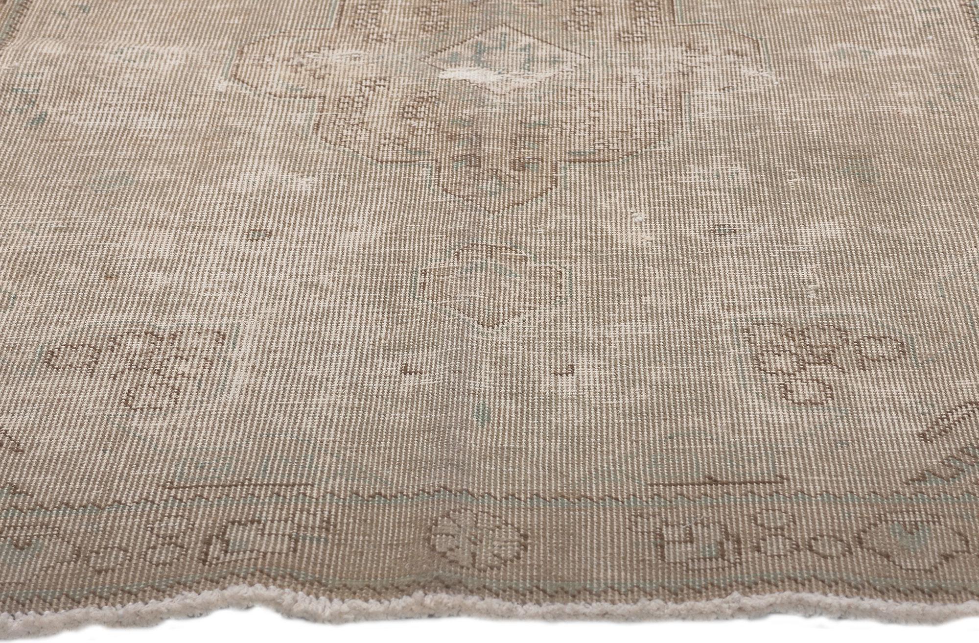 Hand-Knotted Distressed Faded Vintage Persian Rug, Earth-Tone Elegance Meets Modern Luxe For Sale