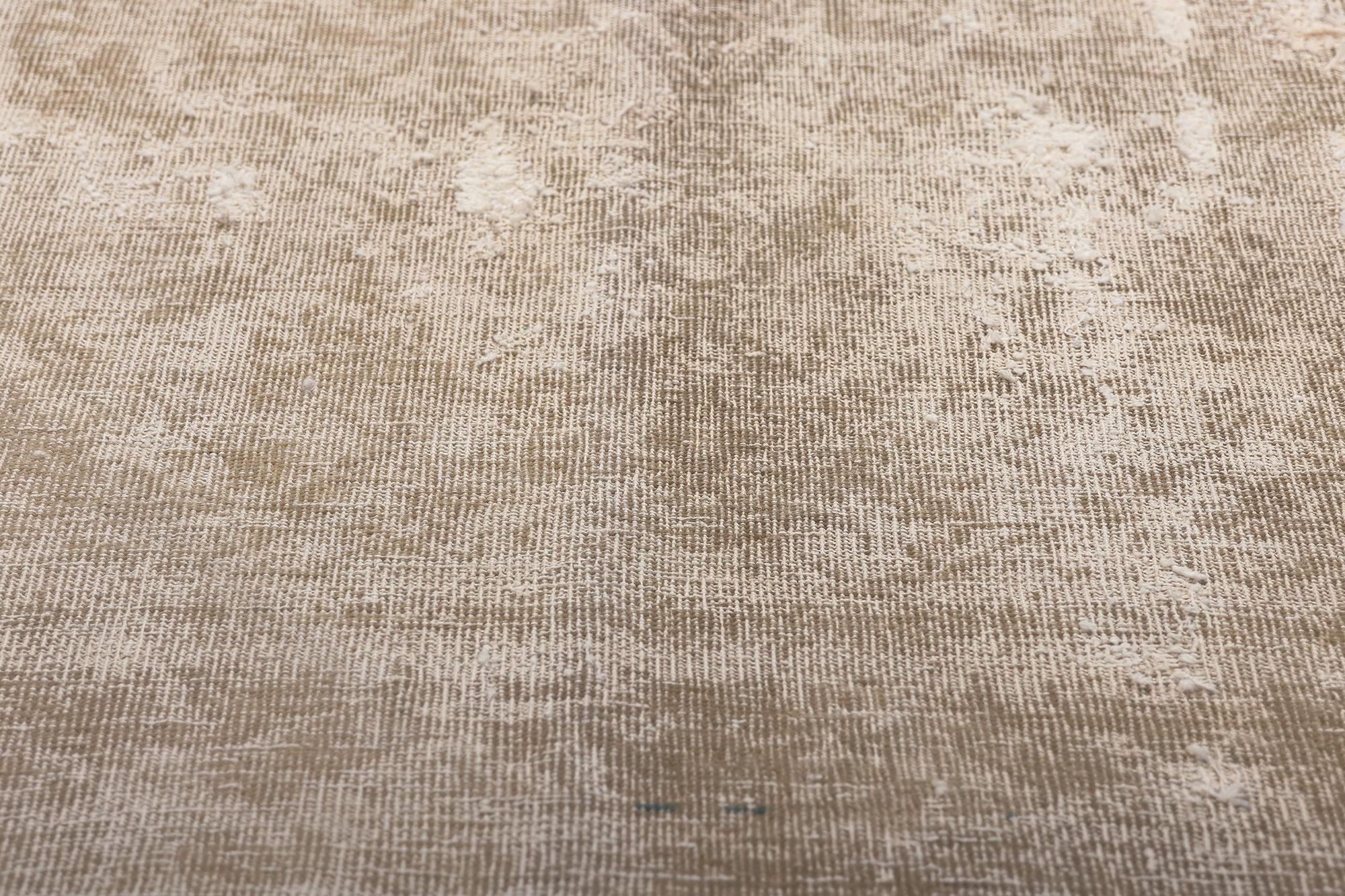 Distressed Faded Vintage Persian Rug, Earth-Tone Elegance Meets Modern Luxe In Distressed Condition For Sale In Dallas, TX