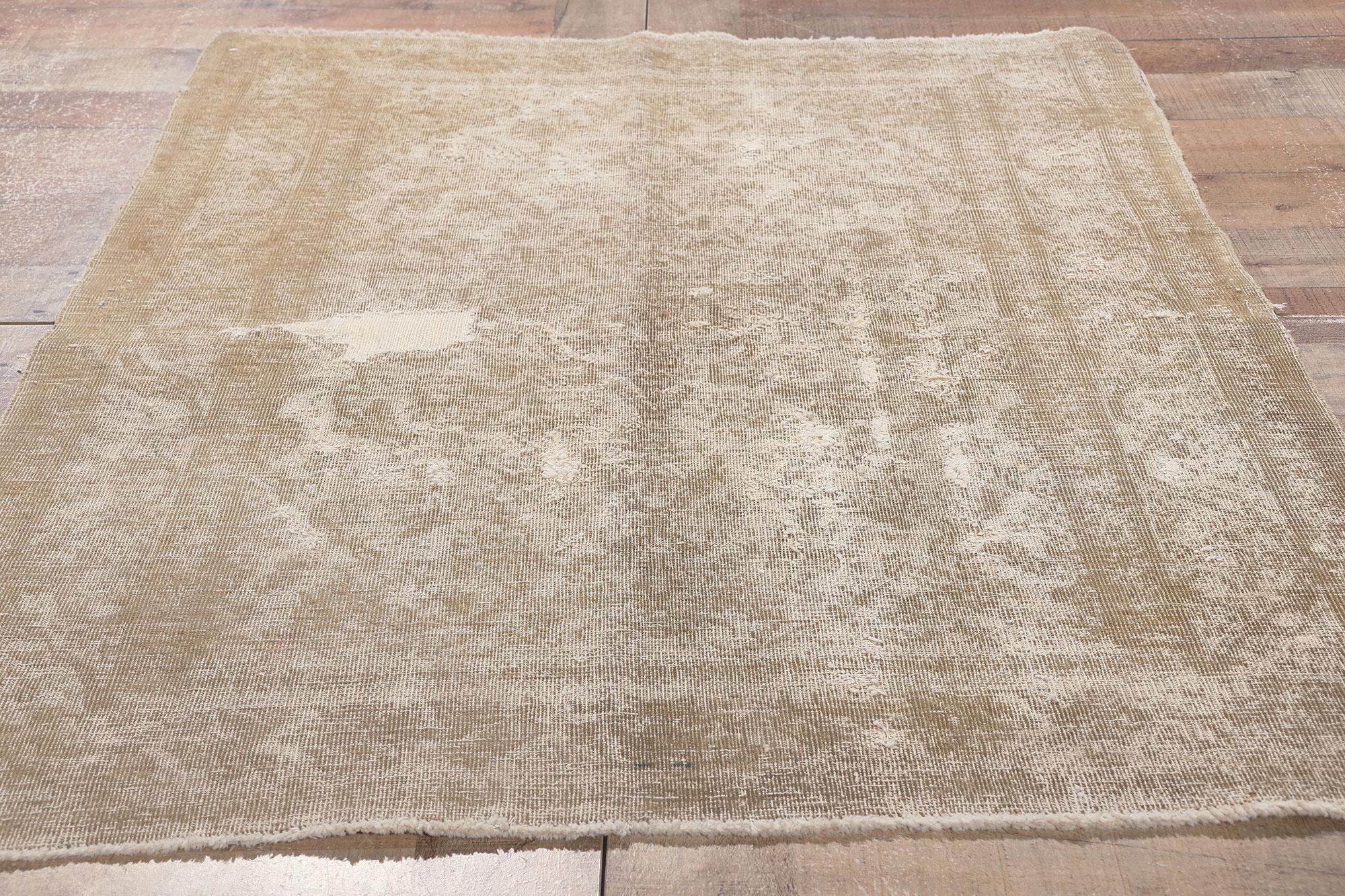 Distressed Faded Vintage Persian Rug, Earth-Tone Elegance Meets Modern Luxe For Sale 1