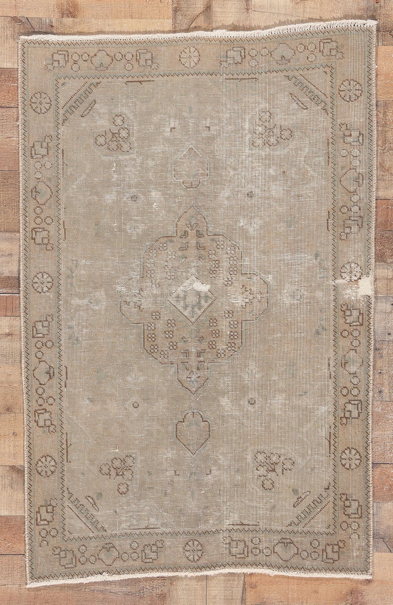 Distressed Faded Vintage Persian Rug, Earth-Tone Elegance Meets Modern Luxe For Sale 2