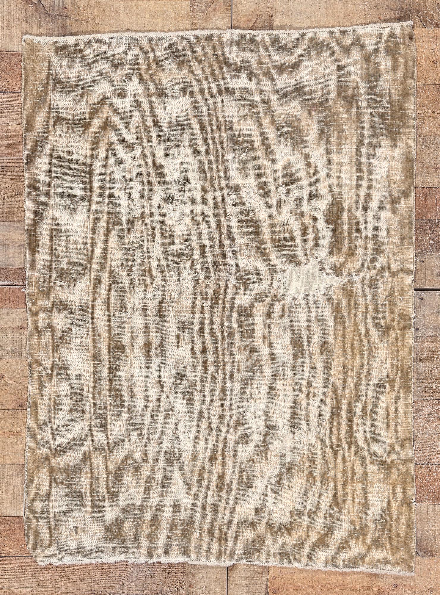 Distressed Faded Vintage Persian Rug, Earth-Tone Elegance Meets Modern Luxe For Sale 2