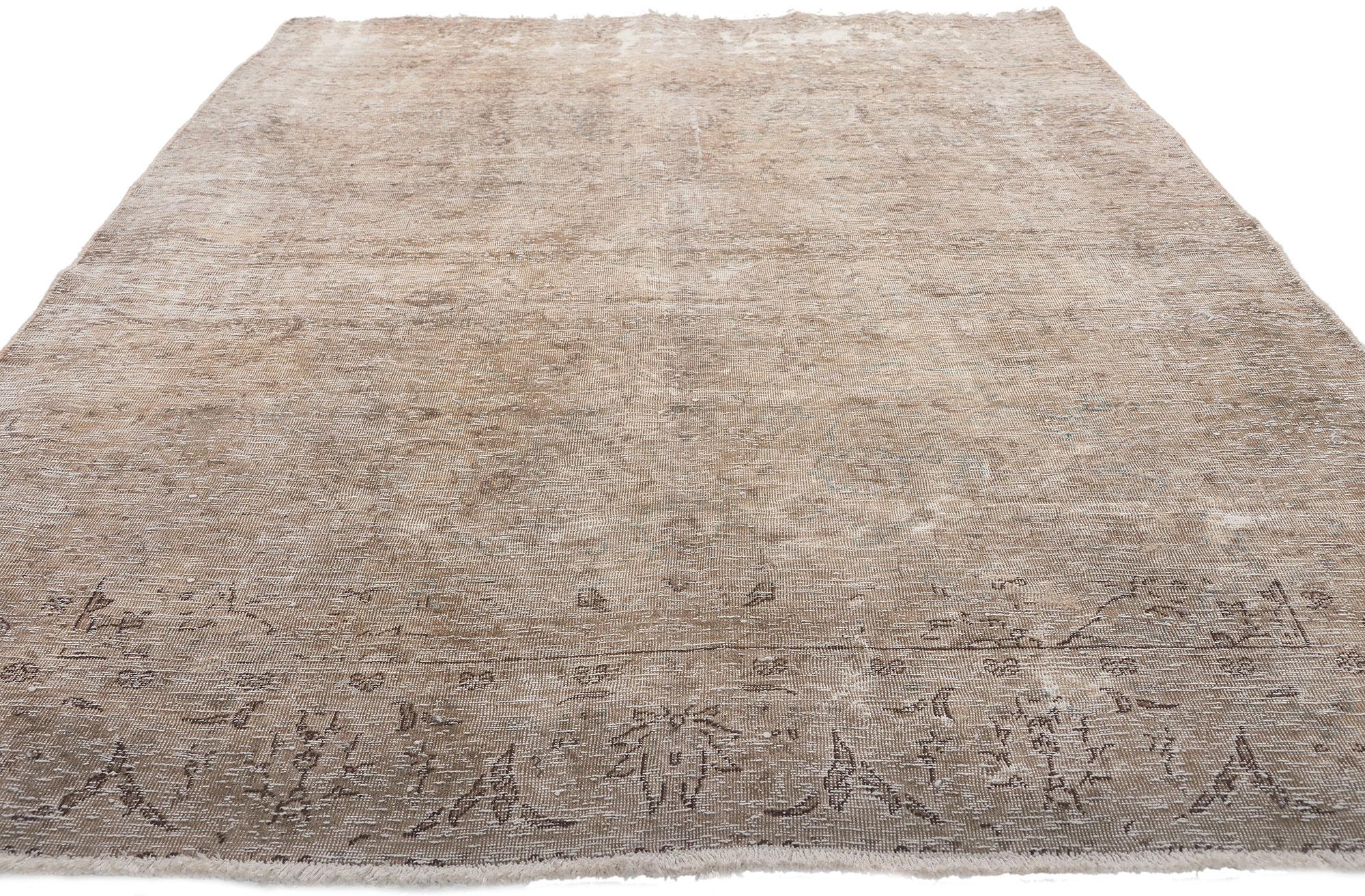 Rustic Distressed Faded Vintage Persian Rug, Industrial Luxe Meets Earth-Tone Elegance For Sale