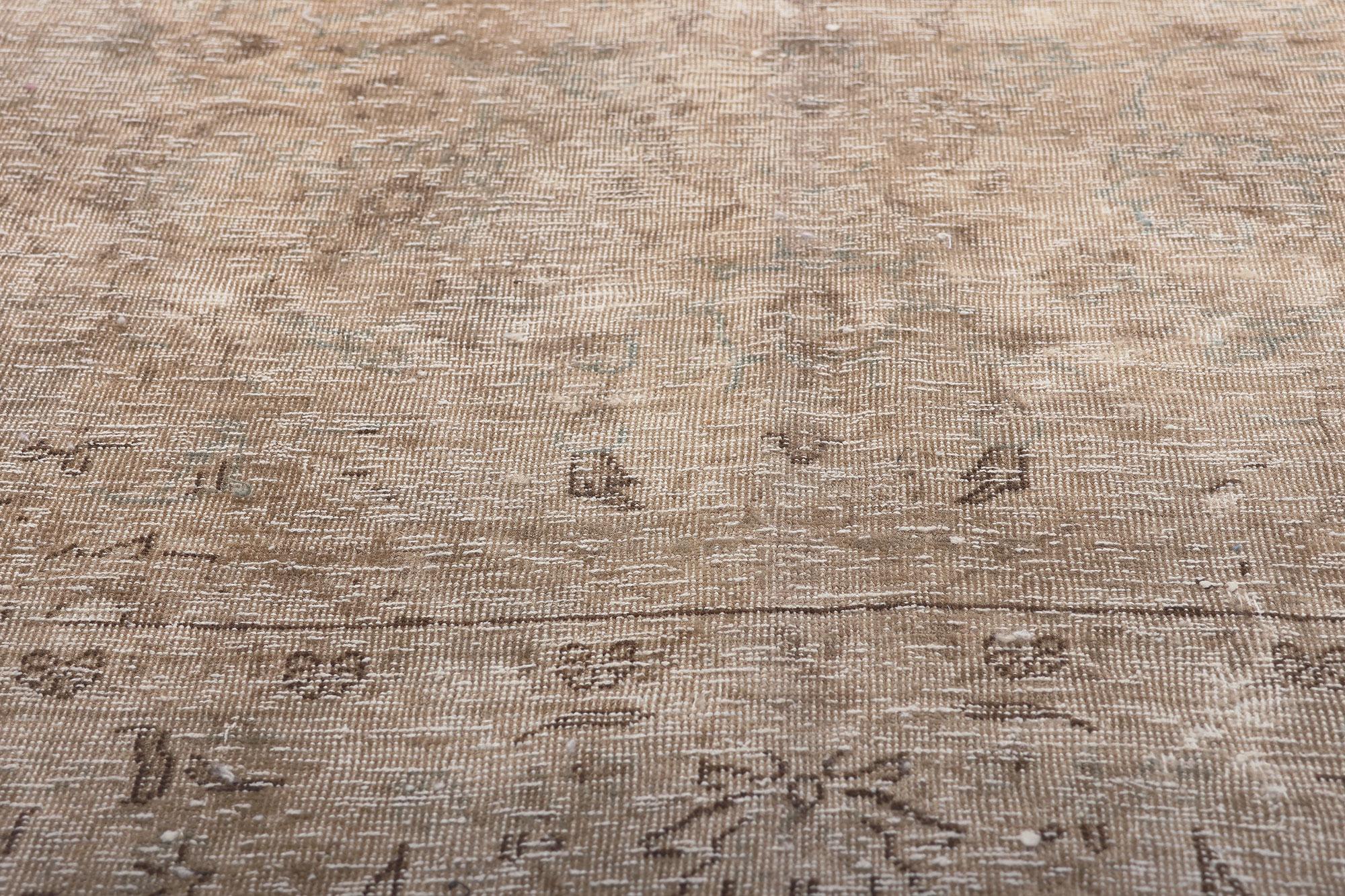 Distressed Faded Vintage Persian Rug, Industrial Luxe Meets Earth-Tone Elegance In Distressed Condition For Sale In Dallas, TX