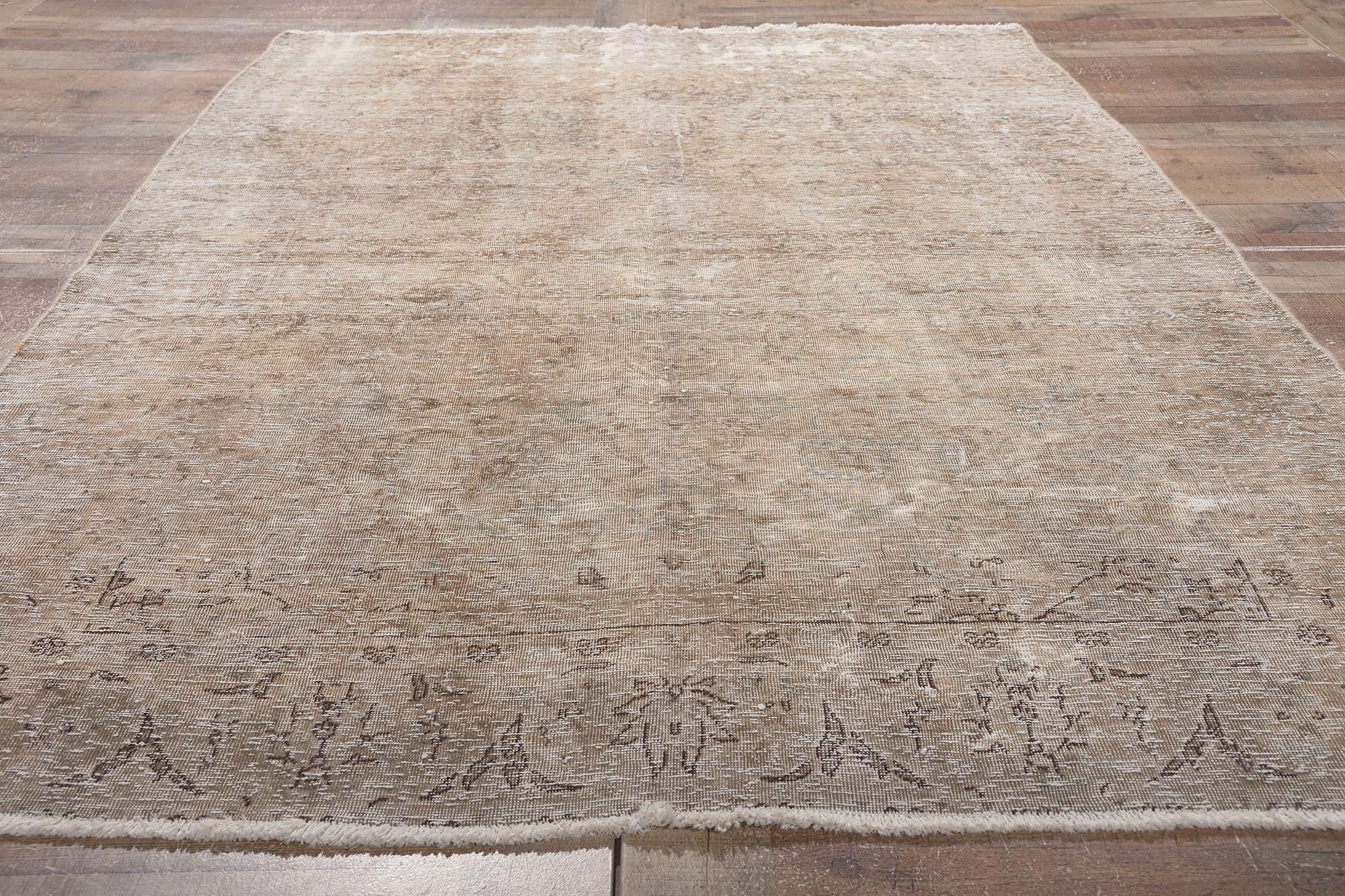 Distressed Faded Vintage Persian Rug, Industrial Luxe Meets Earth-Tone Elegance For Sale 1