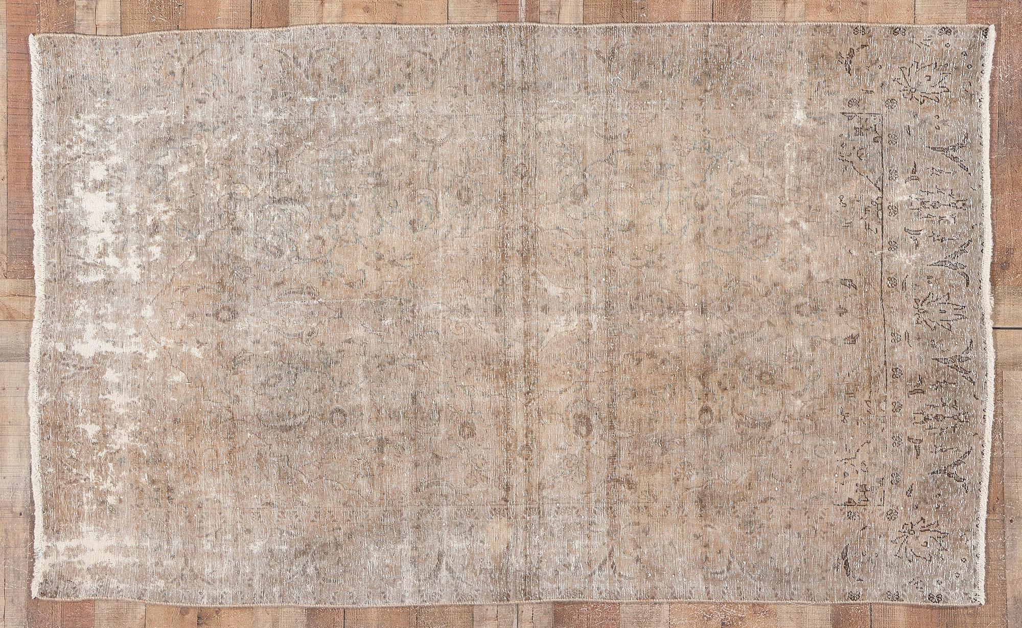 Distressed Faded Vintage Persian Rug, Industrial Luxe Meets Earth-Tone Elegance For Sale 2