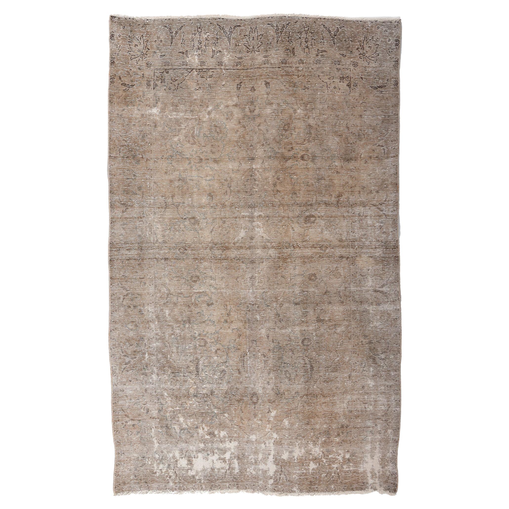 Distressed Faded Vintage Persian Rug, Industrial Luxe Meets Earth-Tone Elegance For Sale