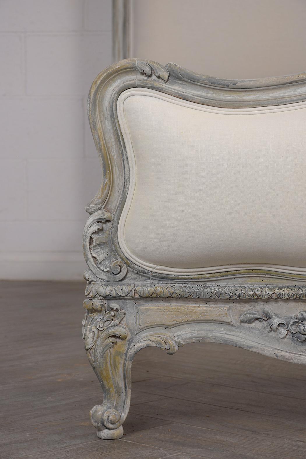 Italian Distressed Finish 1900s Louis XV Style Queen Size Bed Bed