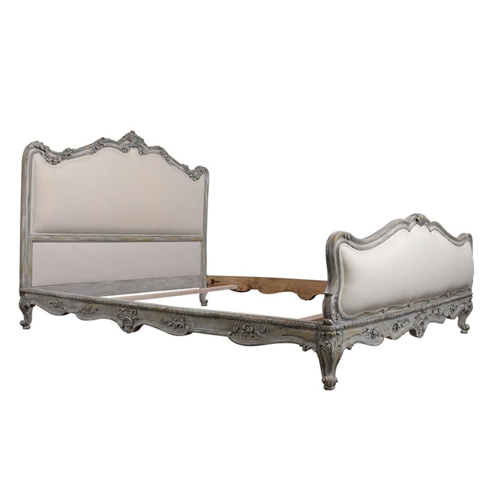 Distressed Finish 1900s Louis XV Style Queen Size Bed Bed In Good Condition In Los Angeles, CA