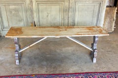 Distressed Finish Antique Swedish Wood Bench found in France