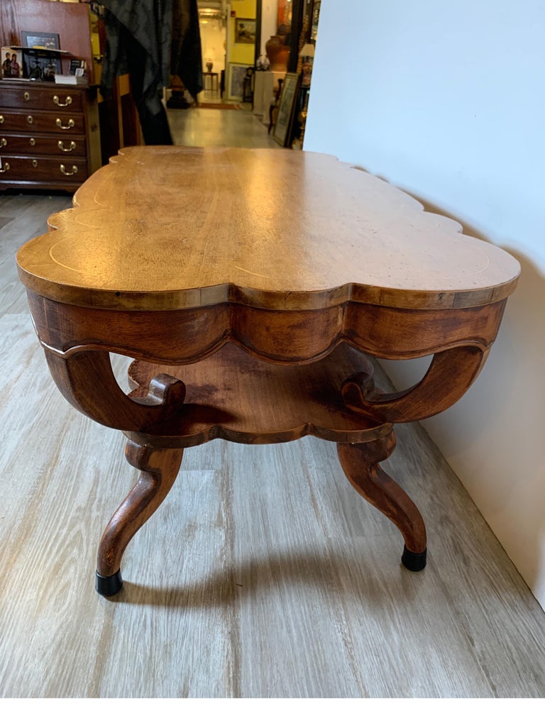 Distressed Finish Inlaid Mahogany Coffee Table, 1940s For Sale at 1stDibs