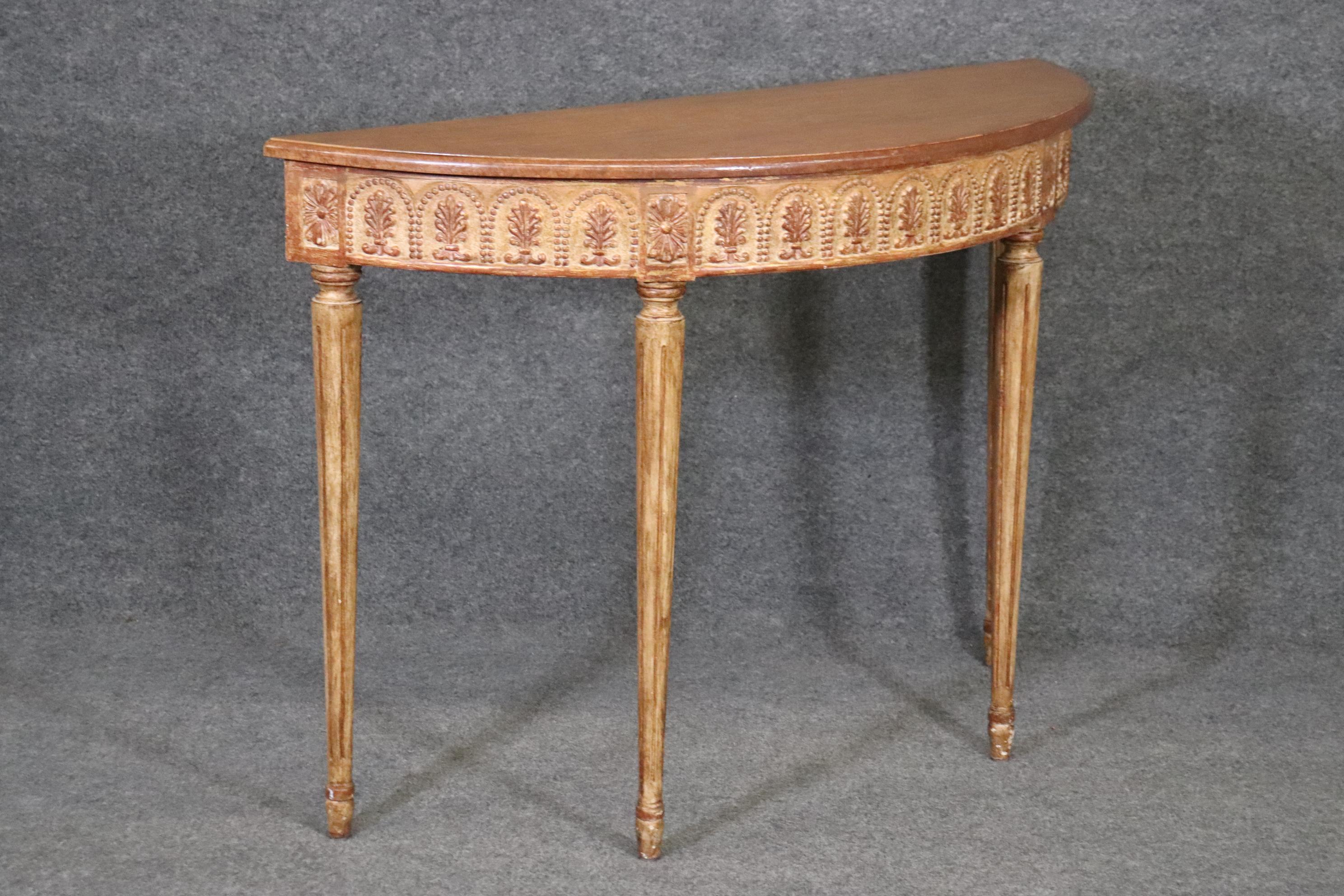 French Distressed Finished Paint Decorated Louis XVI Directoire Demilune Console Table 