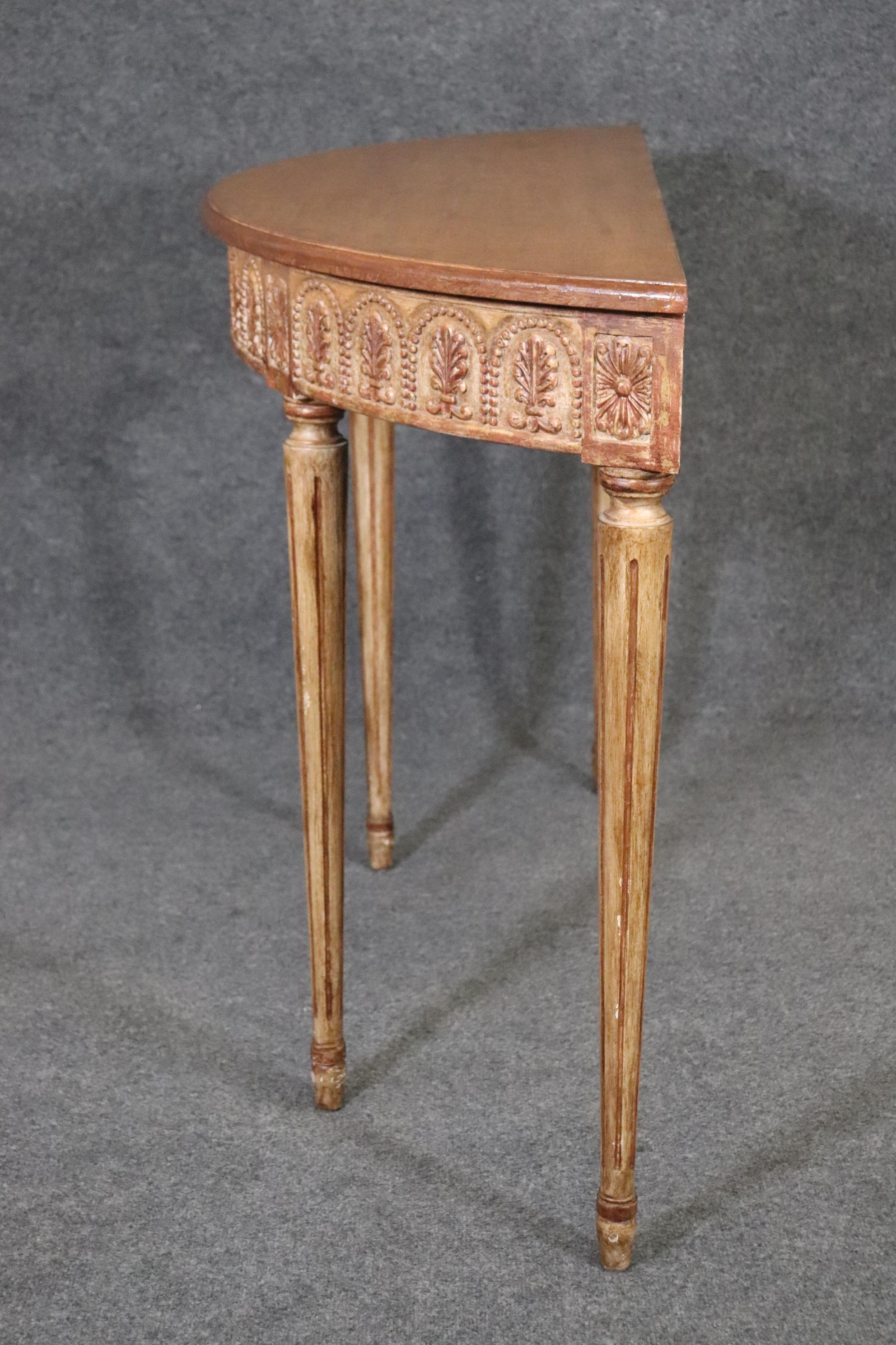 Mid-20th Century Distressed Finished Paint Decorated Louis XVI Directoire Demilune Console Table 