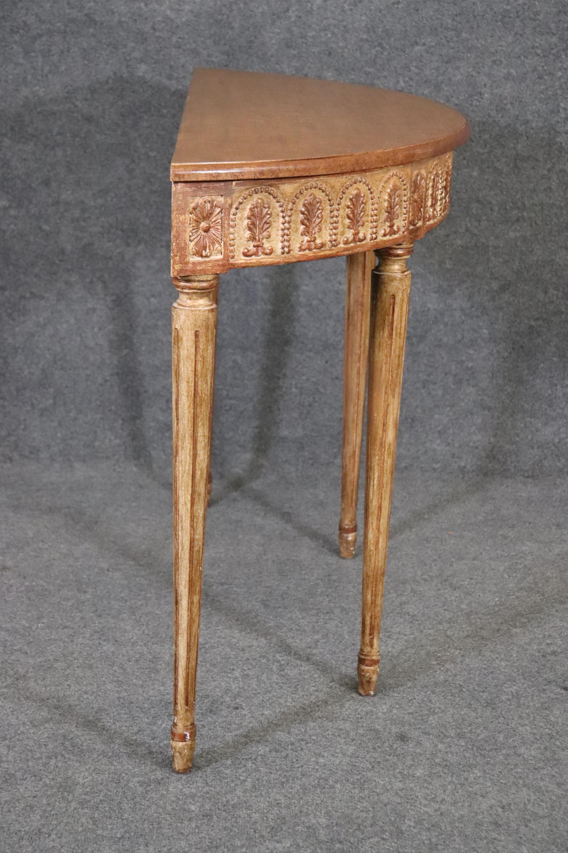 Distressed Finished Paint Decorated Louis XVI Directoire Demilune Console Table  1