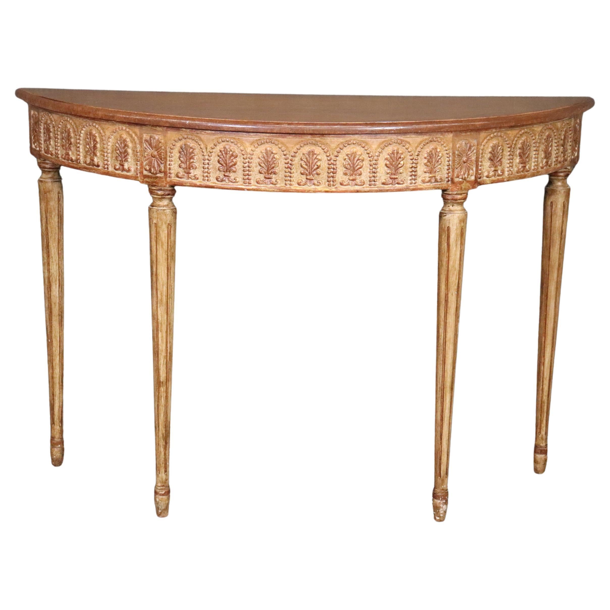 Distressed Finished Paint Decorated Louis XVI Directoire Demilune Console Table 