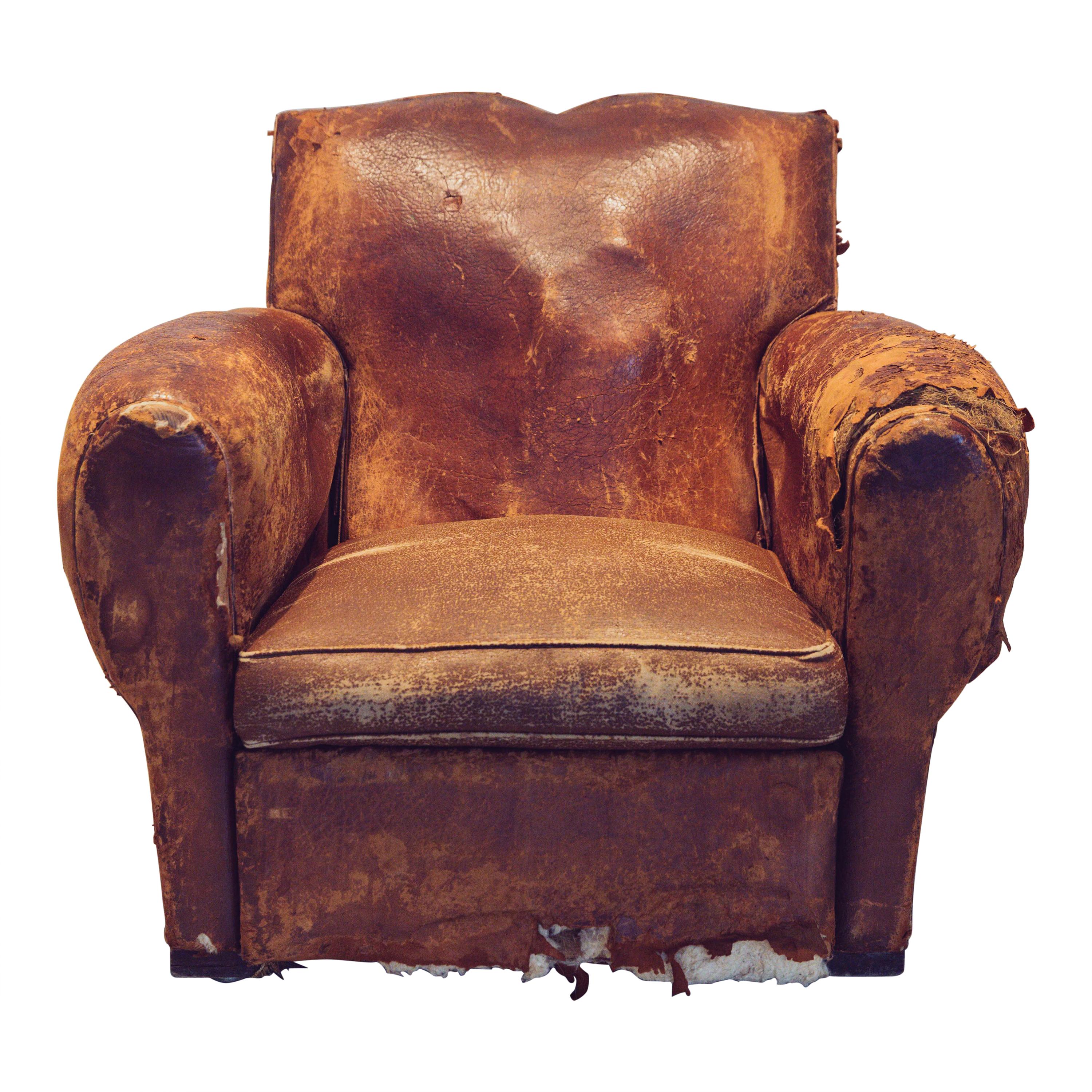 Distressed French Art Deco Leather Art Deco Club Chair For Sale