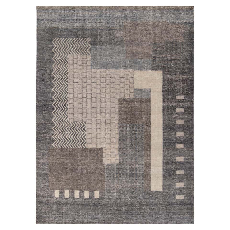 Rug and Kilim’s French Art Deco Style Rug in Gray, Brown and Black ...