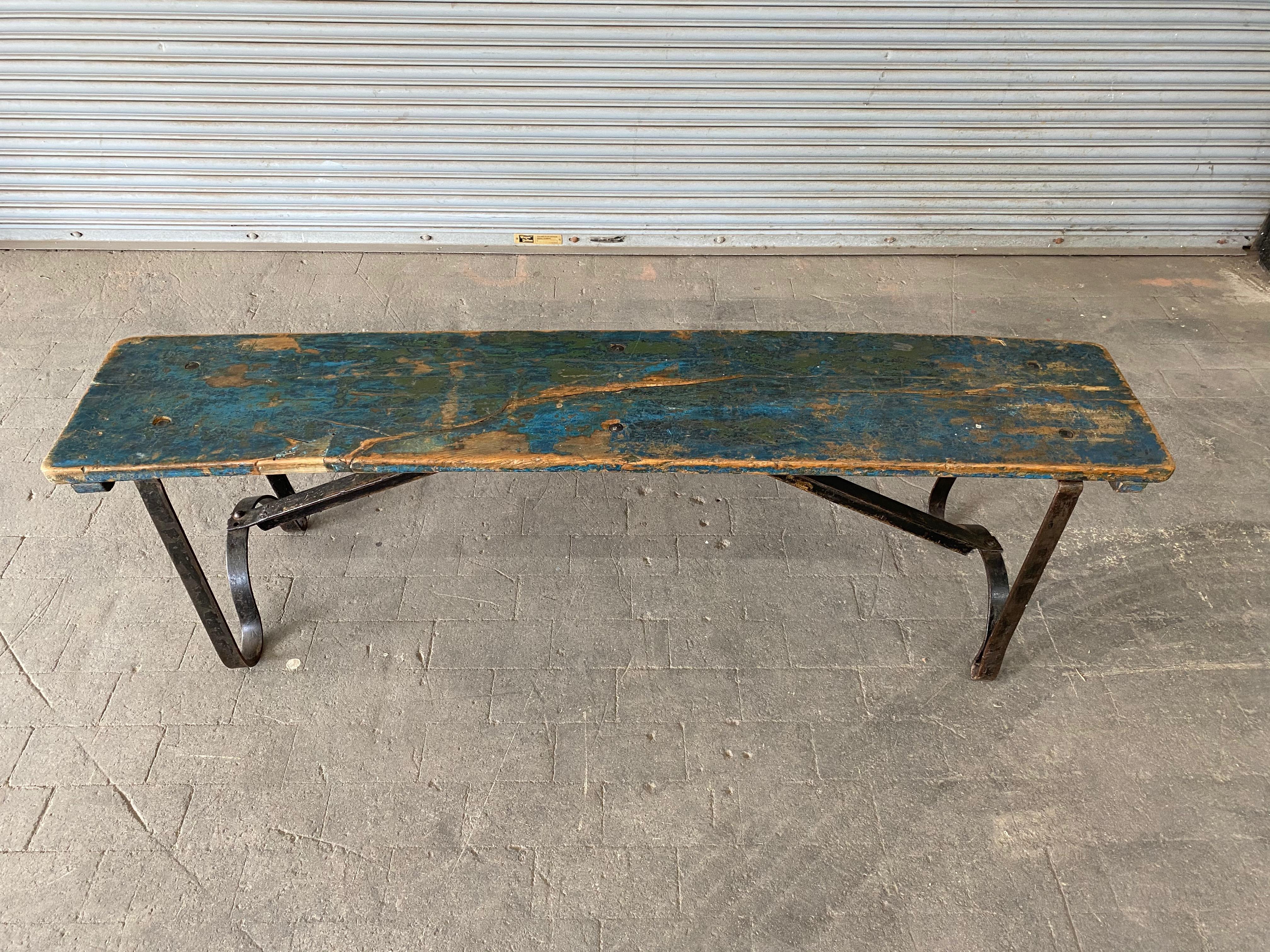 Iron Distressed French Industrial Bench