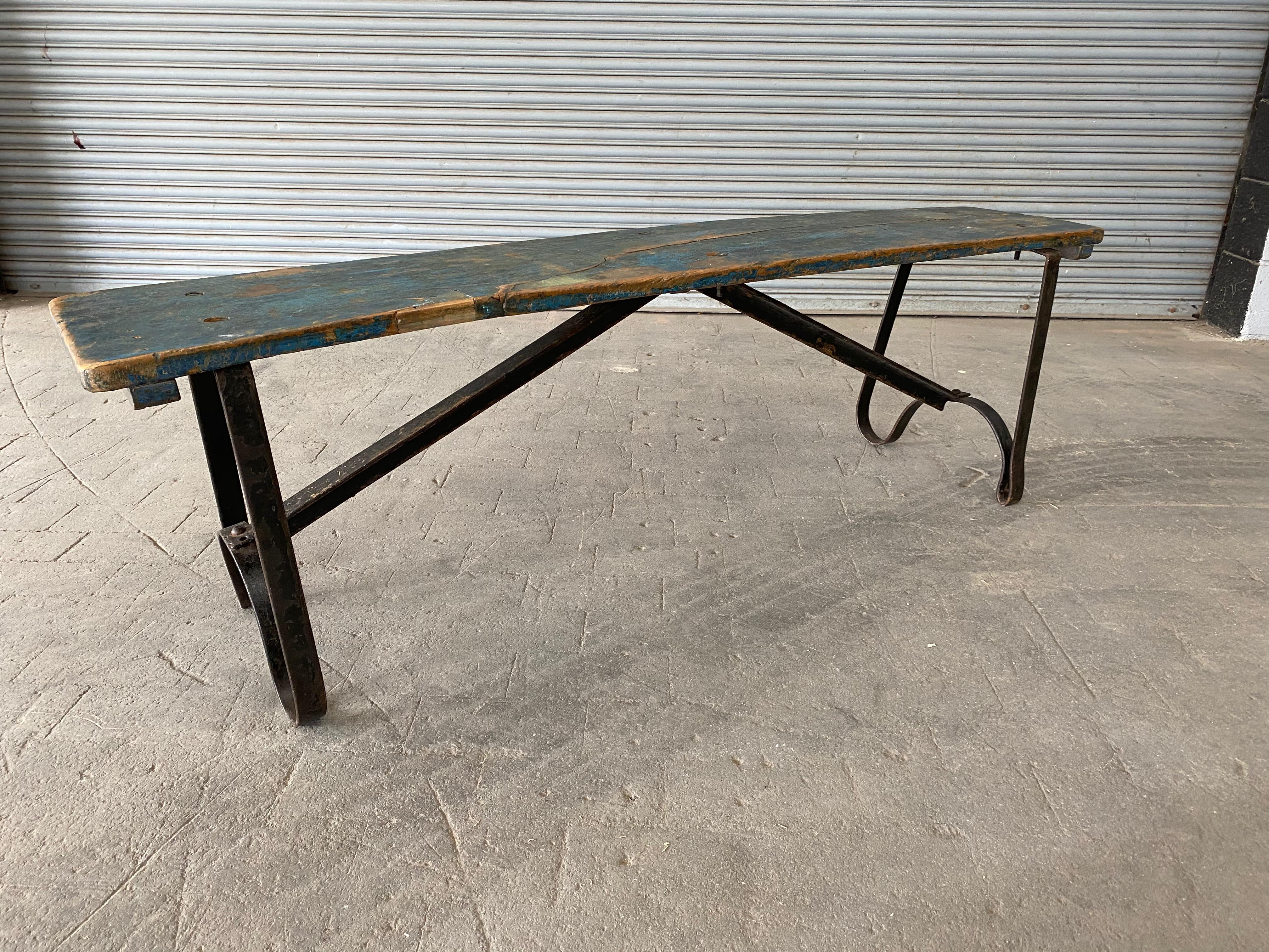 Distressed French Industrial Bench 1
