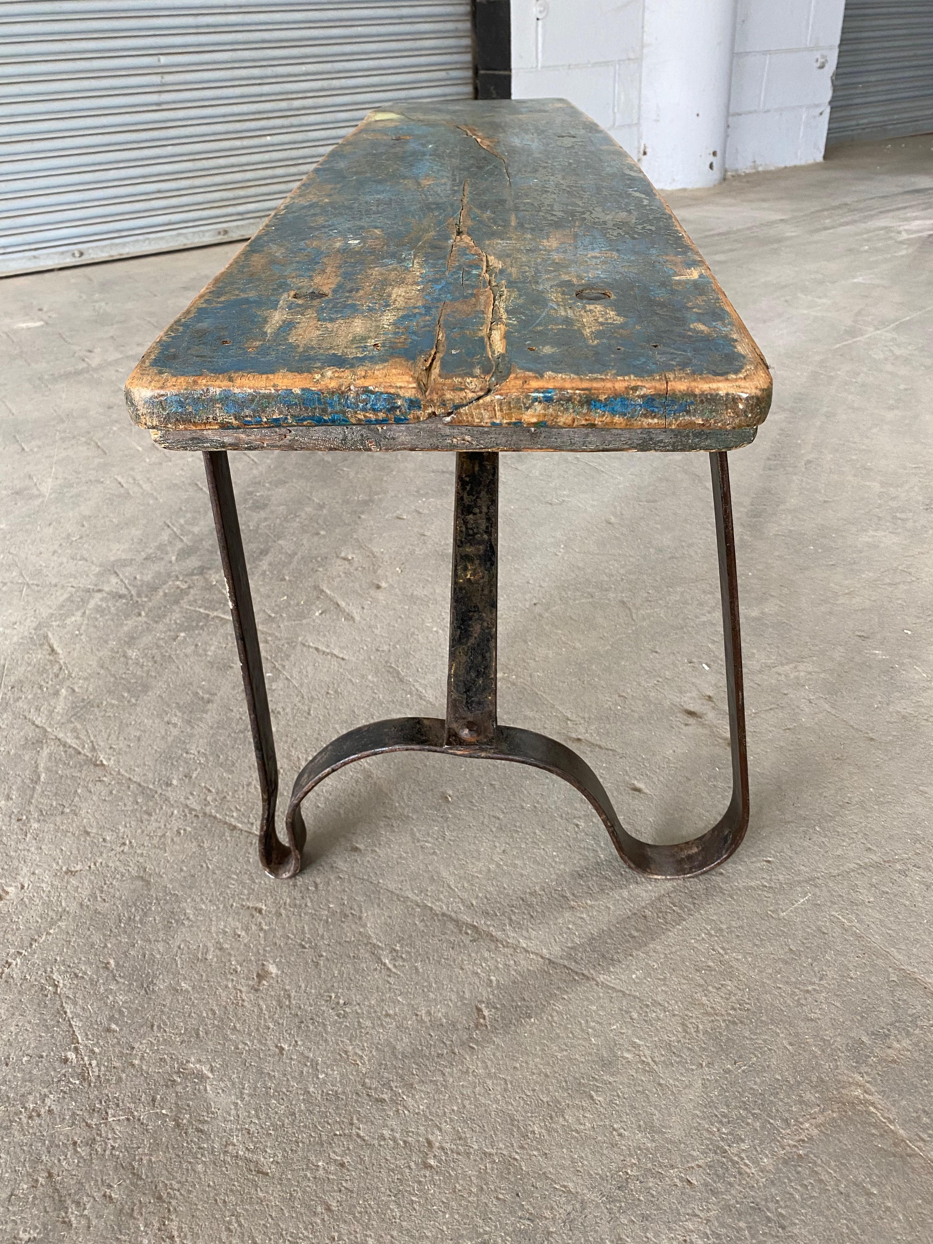 Distressed French Industrial Bench 2