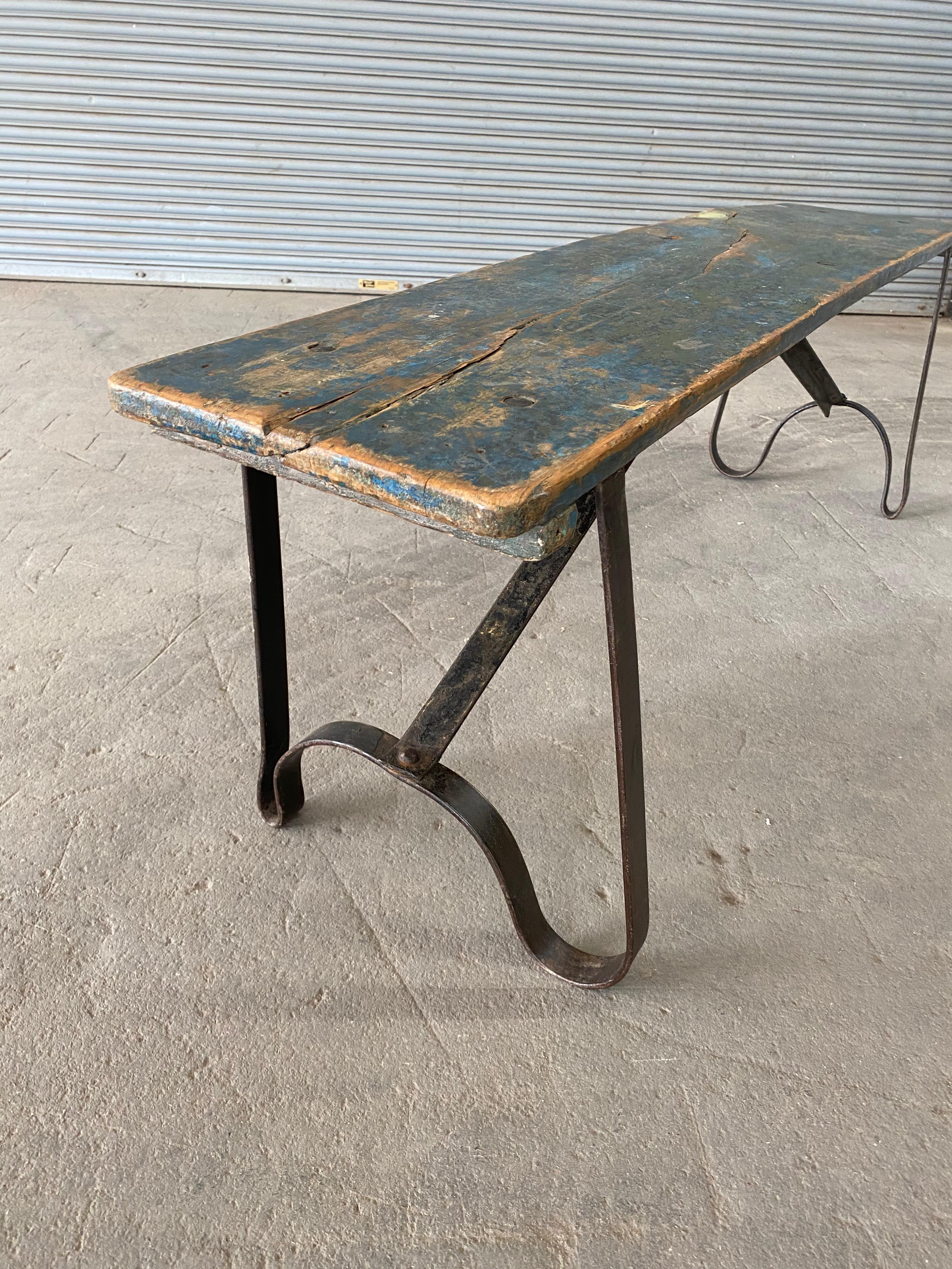 Distressed French Industrial Bench 3