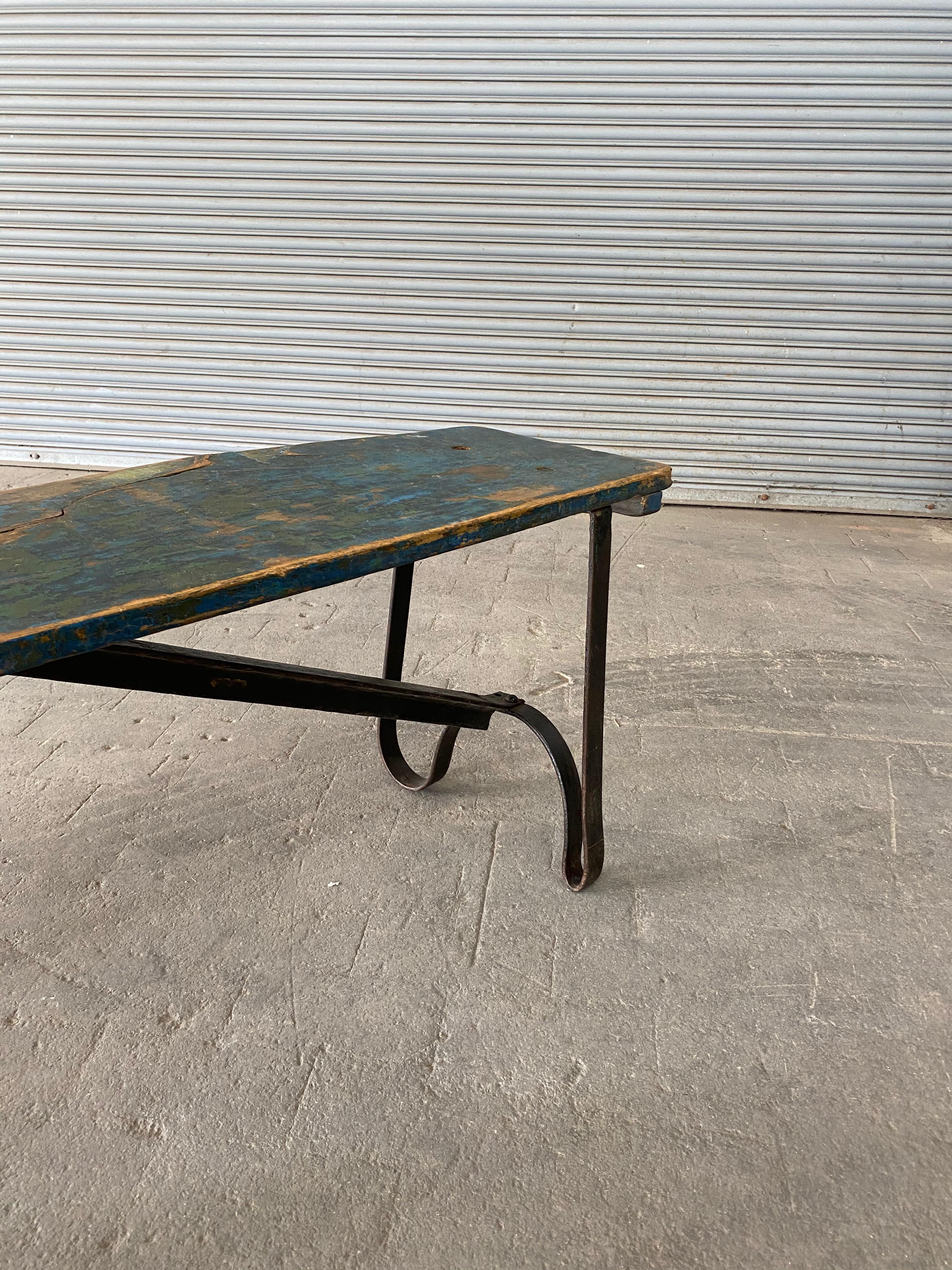 Distressed French Industrial Bench 4
