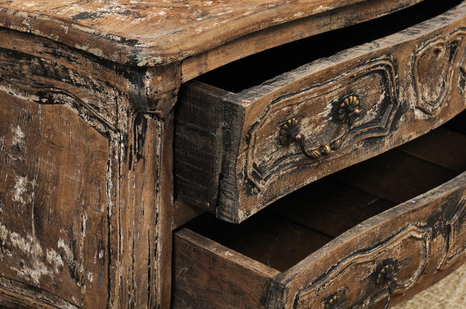 Distressed French Louis XV Style Two-Drawer Commode en Tombeau, circa 1890 4