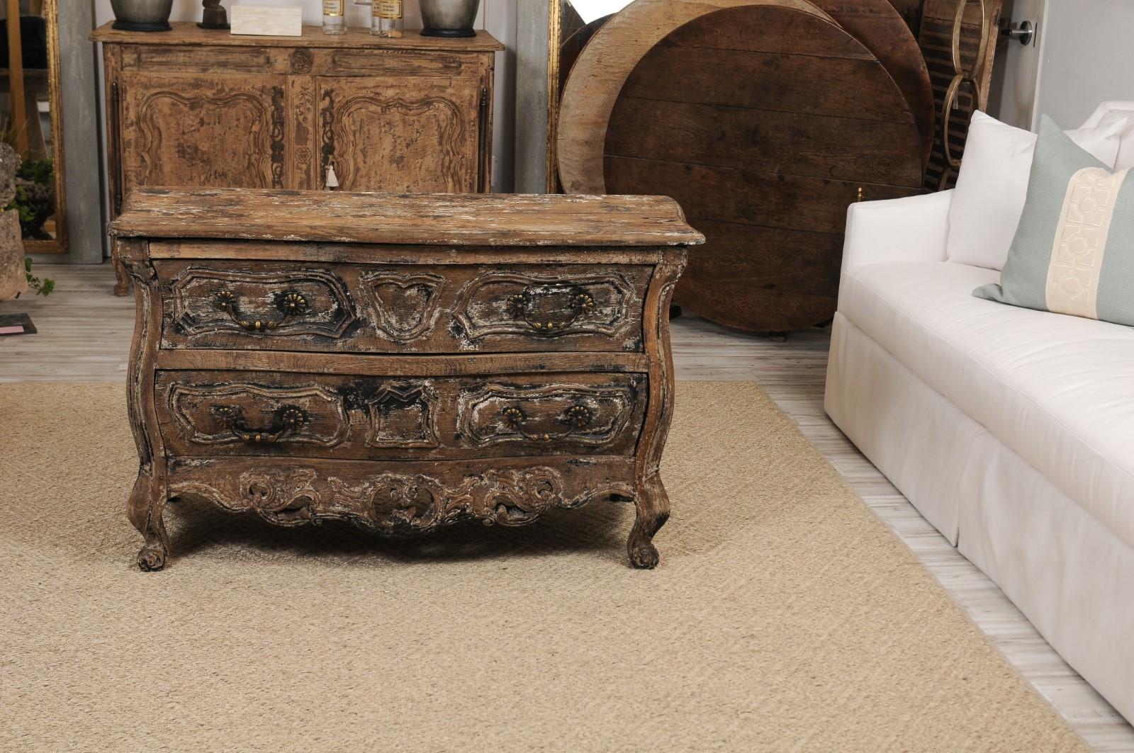 Distressed French Louis XV Style Two-Drawer Commode en Tombeau, circa 1890 In Good Condition In Atlanta, GA