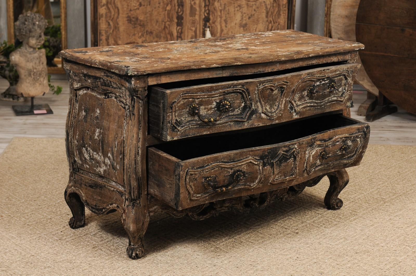 19th Century Distressed French Louis XV Style Two-Drawer Commode en Tombeau, circa 1890