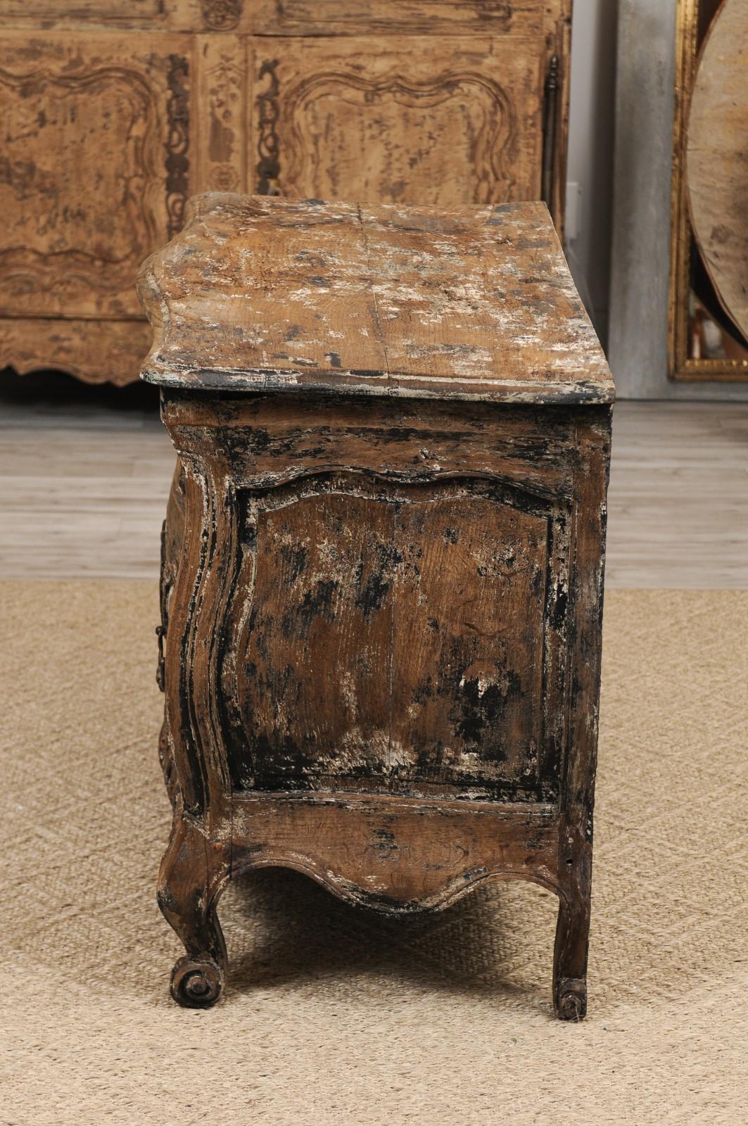 Wood Distressed French Louis XV Style Two-Drawer Commode en Tombeau, circa 1890