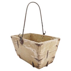 Vintage Distressed French painted wood garden trug, 1880-1910