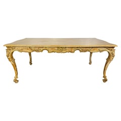 Distressed French Provincial Dining Table with Ornate Carvings, 1930s