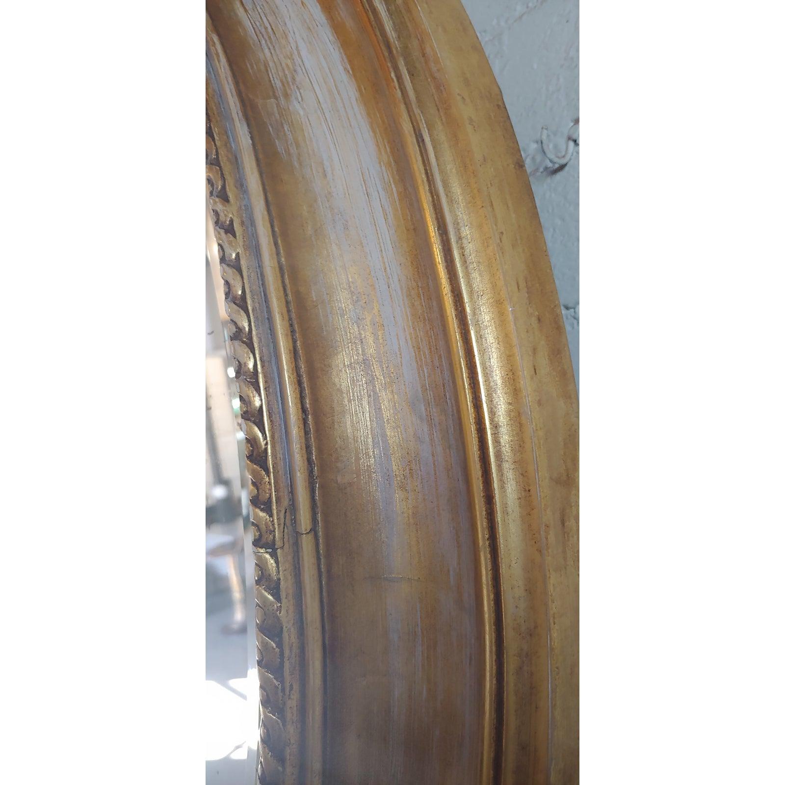 20th Century Distressed Gilt Oval Antiqued Mirror Hung by Rope For Sale