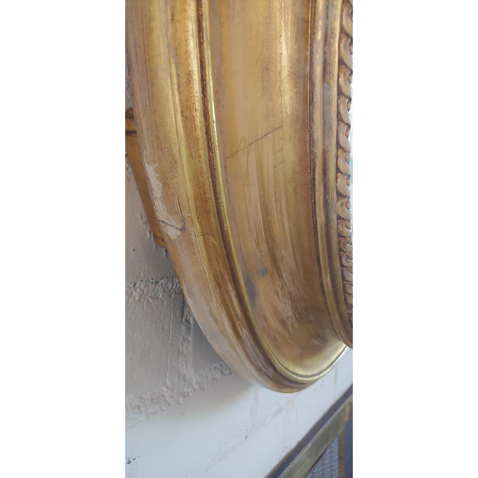 Distressed Gilt Oval Antiqued Mirror Hung by Rope For Sale 1