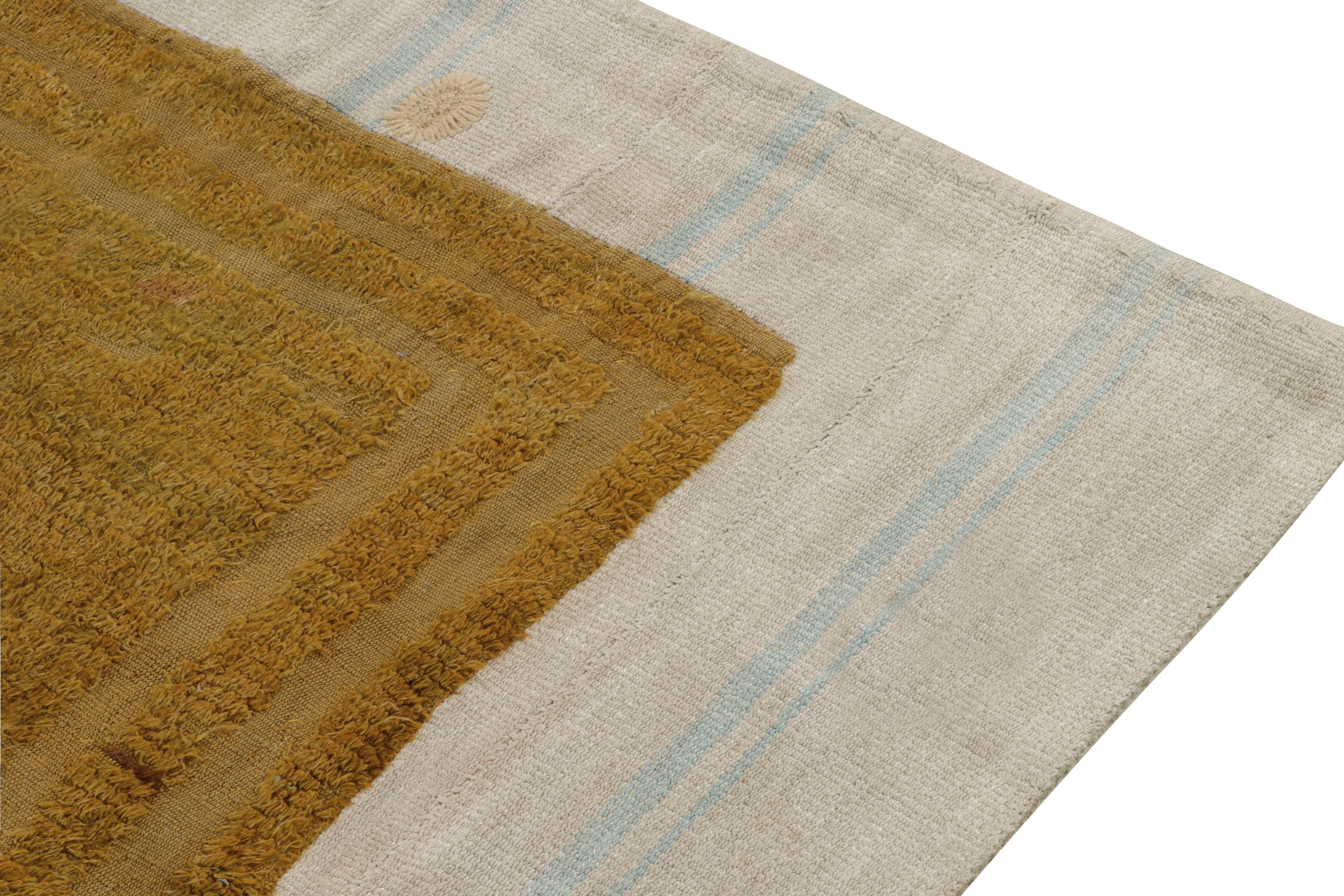 Rug & Kilim's Distressed Gold Fragment Rug on Gray and Blue Flat Weave In New Condition For Sale In Long Island City, NY