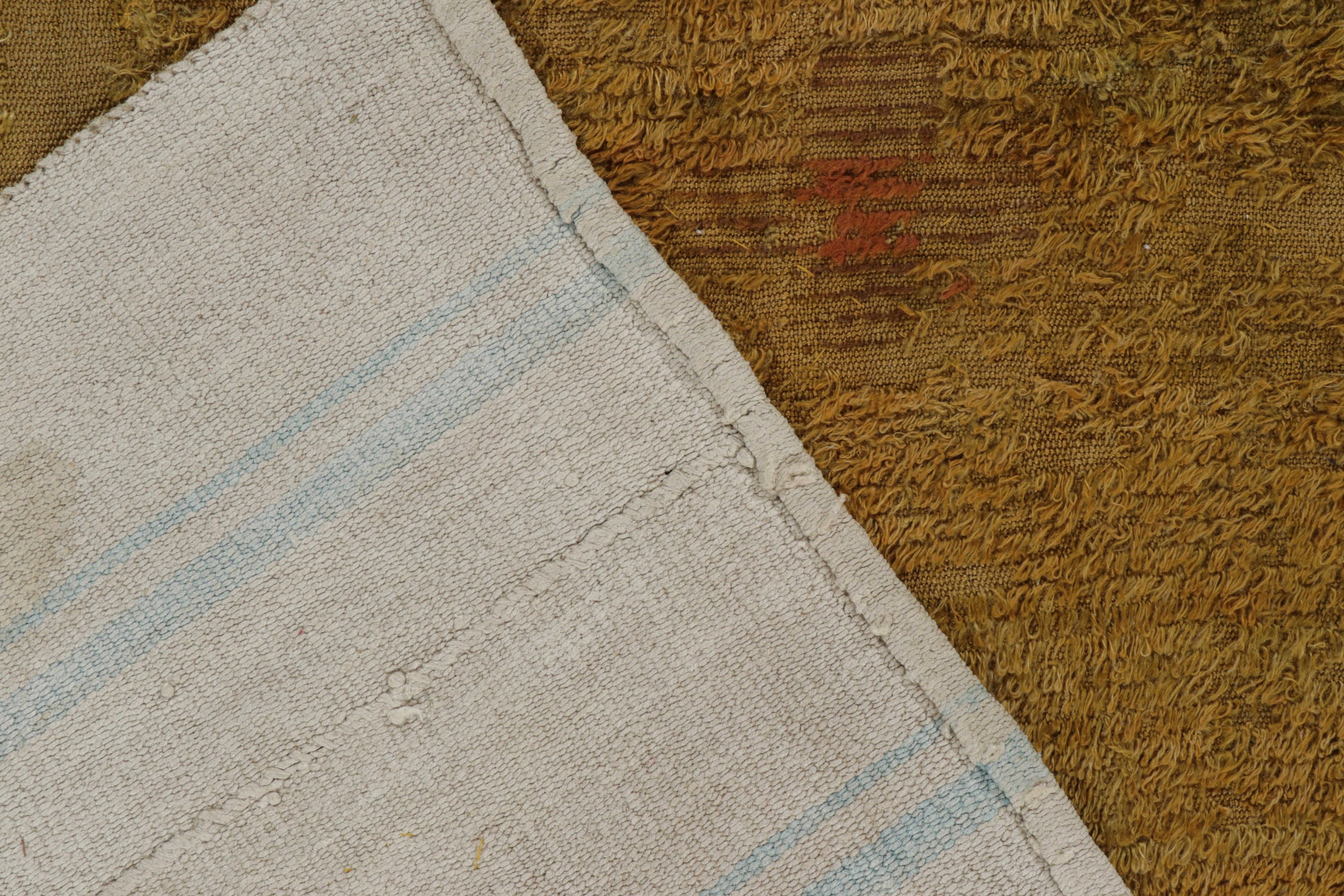 Contemporary Rug & Kilim's Distressed Gold Fragment Rug on Gray and Blue Flat Weave For Sale