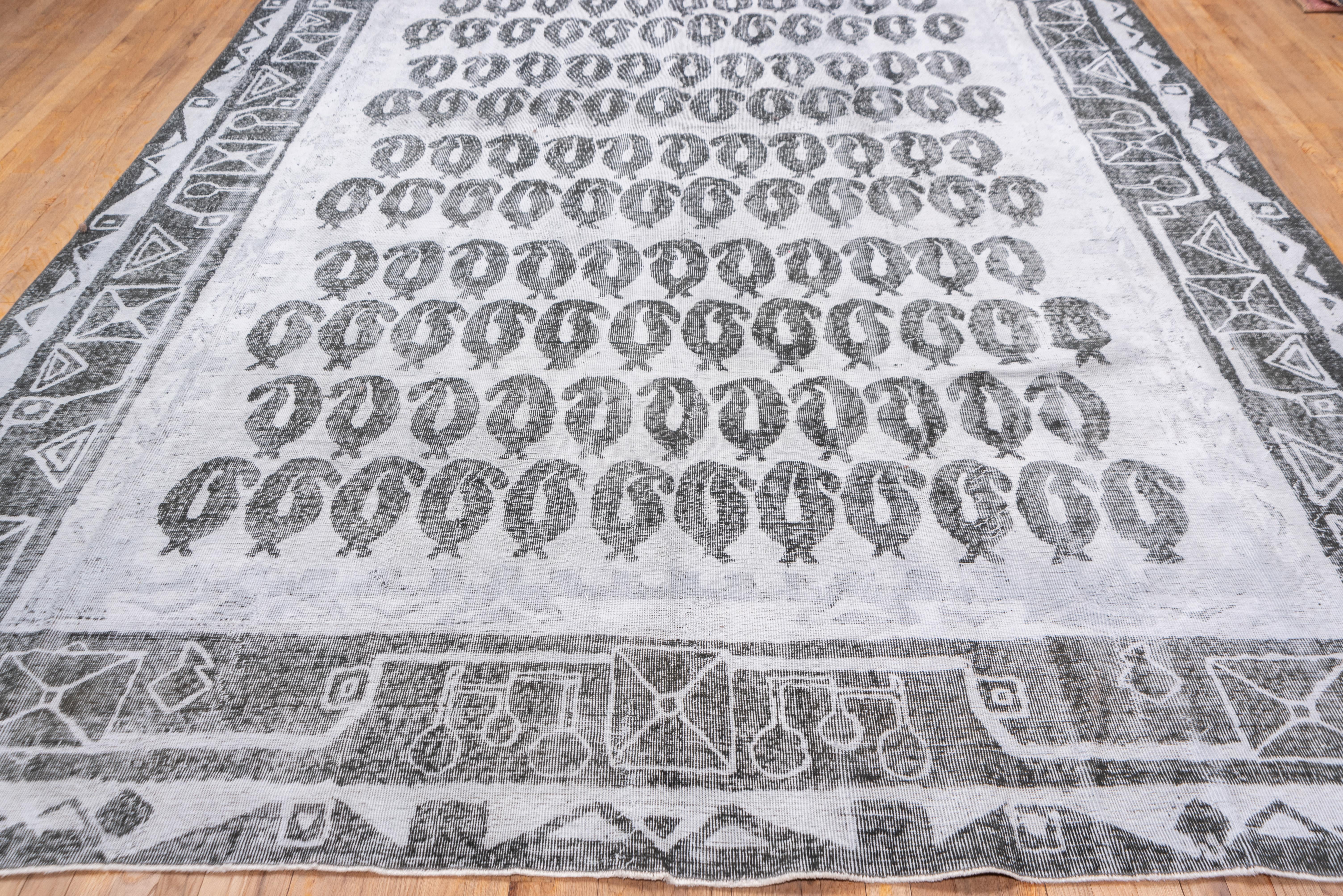 Turkish Distressed Gray Overdyed Rug, Paisley Field For Sale