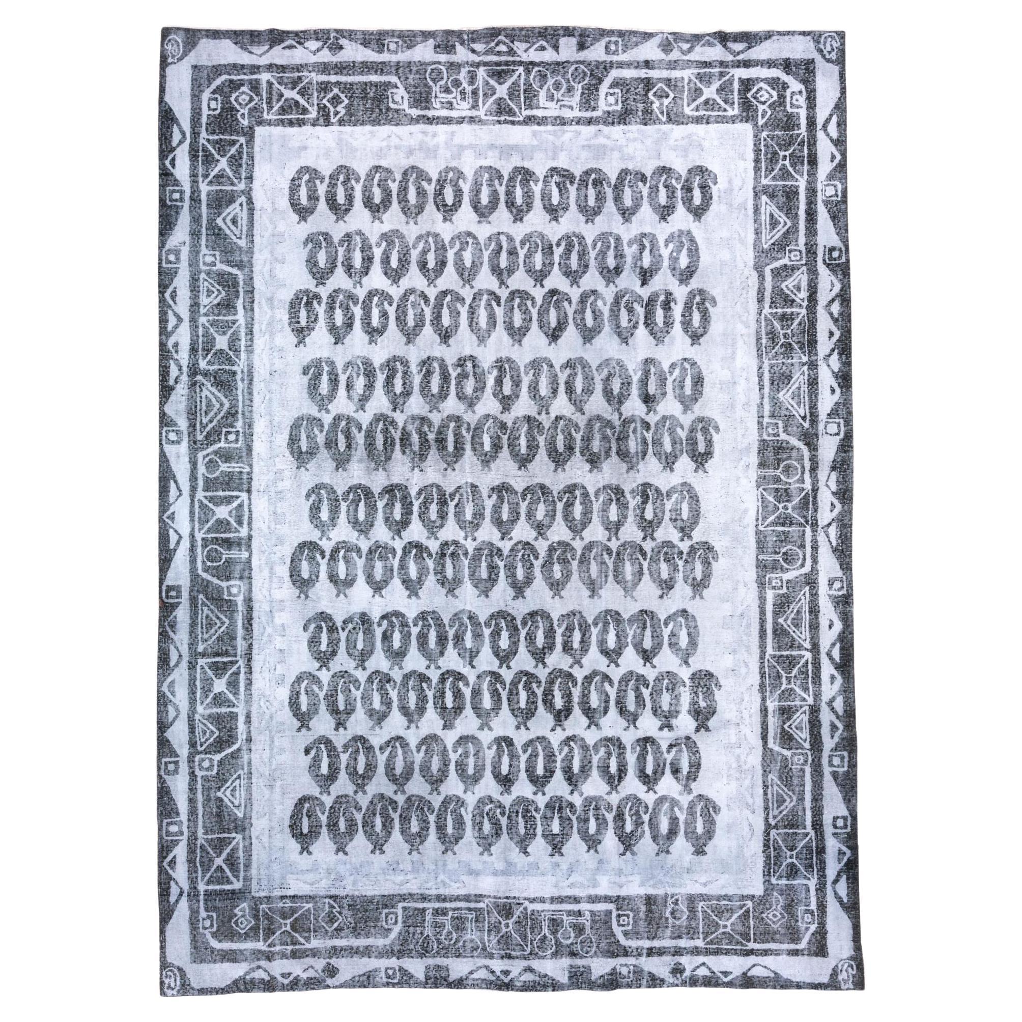 Distressed Gray Overdyed Rug, Paisley Field For Sale