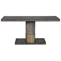 Distressed Grey Modern Console with Cylindrical Base