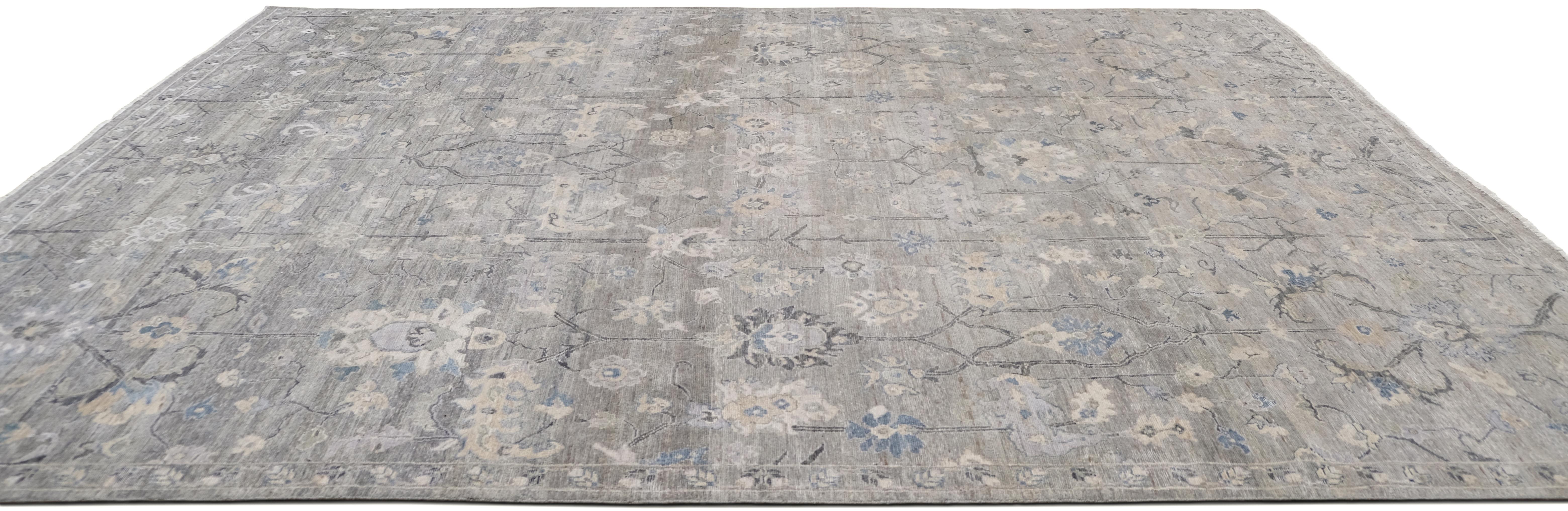 Wollteppich im Used-Look in Grau mit Täbris-Muster 9'x12' (Asiatisch) im Angebot